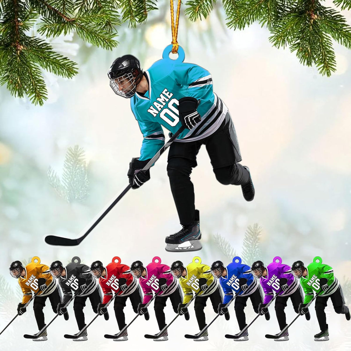 mostprints Personalized Hockey Christmas Ornament, Hockey Skates Helmet and Stick, Hockey Player Ornament, Hockey Ornaments, Gift for Hockey Lovers Hockey Ornament Christmas Decor (HK18)