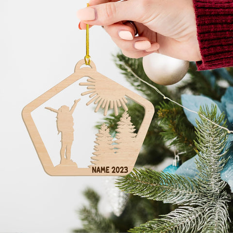 MAPrints Personalized Mountain Hiking Suncatcher Ornament, Hiker Ornament, Printed Wood Sport Christmas Ornament, Gifts for Hiking Lovers Hiking Backpack, Hanging Ornament for Christmas 2024 (Hiki 8)