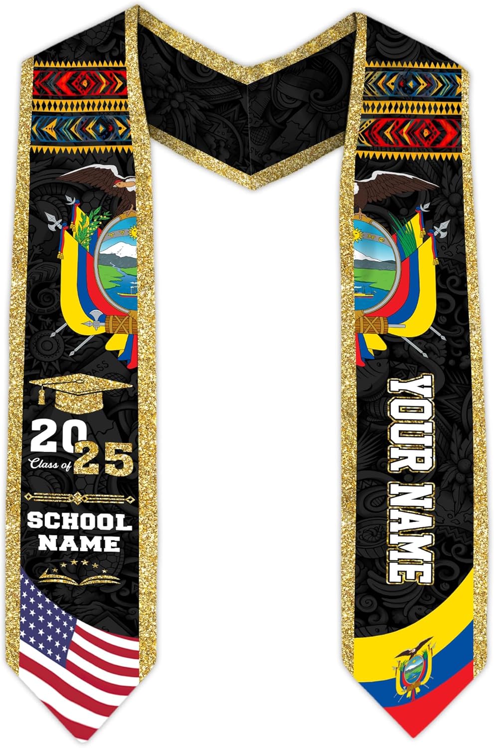 Pretyprints Ecuador Graduation Stole, Ecuadorians American Flag Graduation Sash 2025, Ecuadorians Graduation Sash