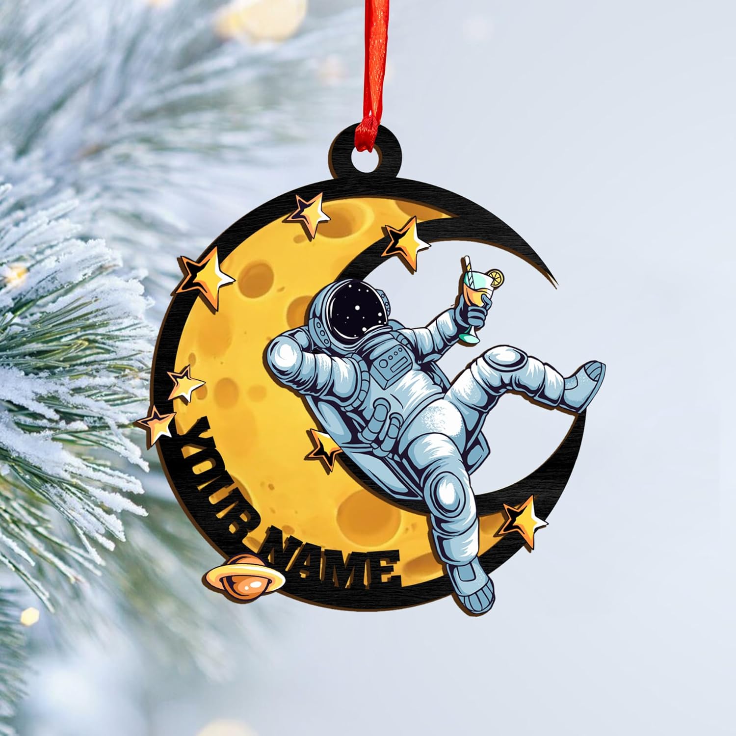 Personalized Astronaut Christmas Ornaments 2024, Rocket Spaceship Ornament, Astronaut Suncatcher Ornament, Galaxy Space Astronaut Ornament, Astronaut Resting On Moon Ornament (Astronaut 1)