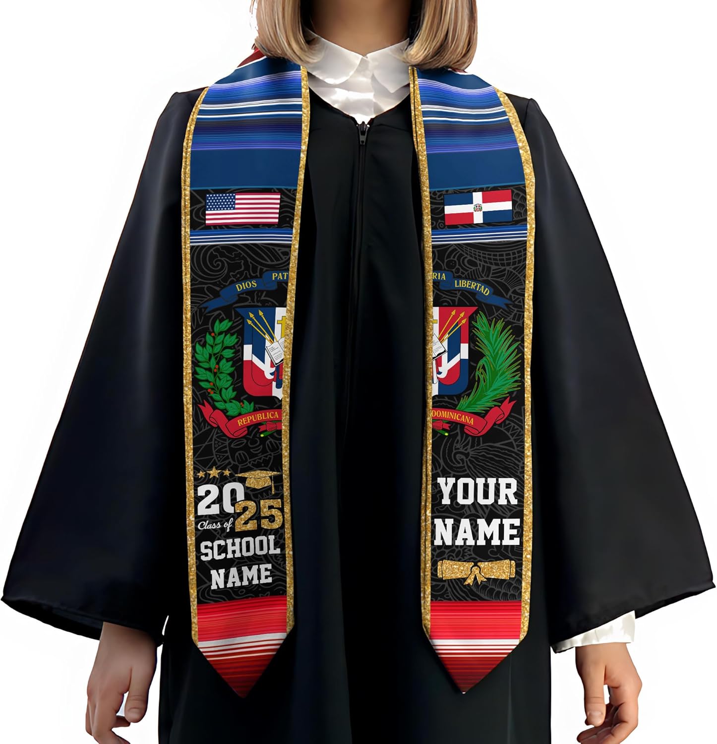 Pretyprints Custom Dominican Sash Graduation, Dominicans Flag Graduation Sash 2025, Dominican Republic Graduation Stole