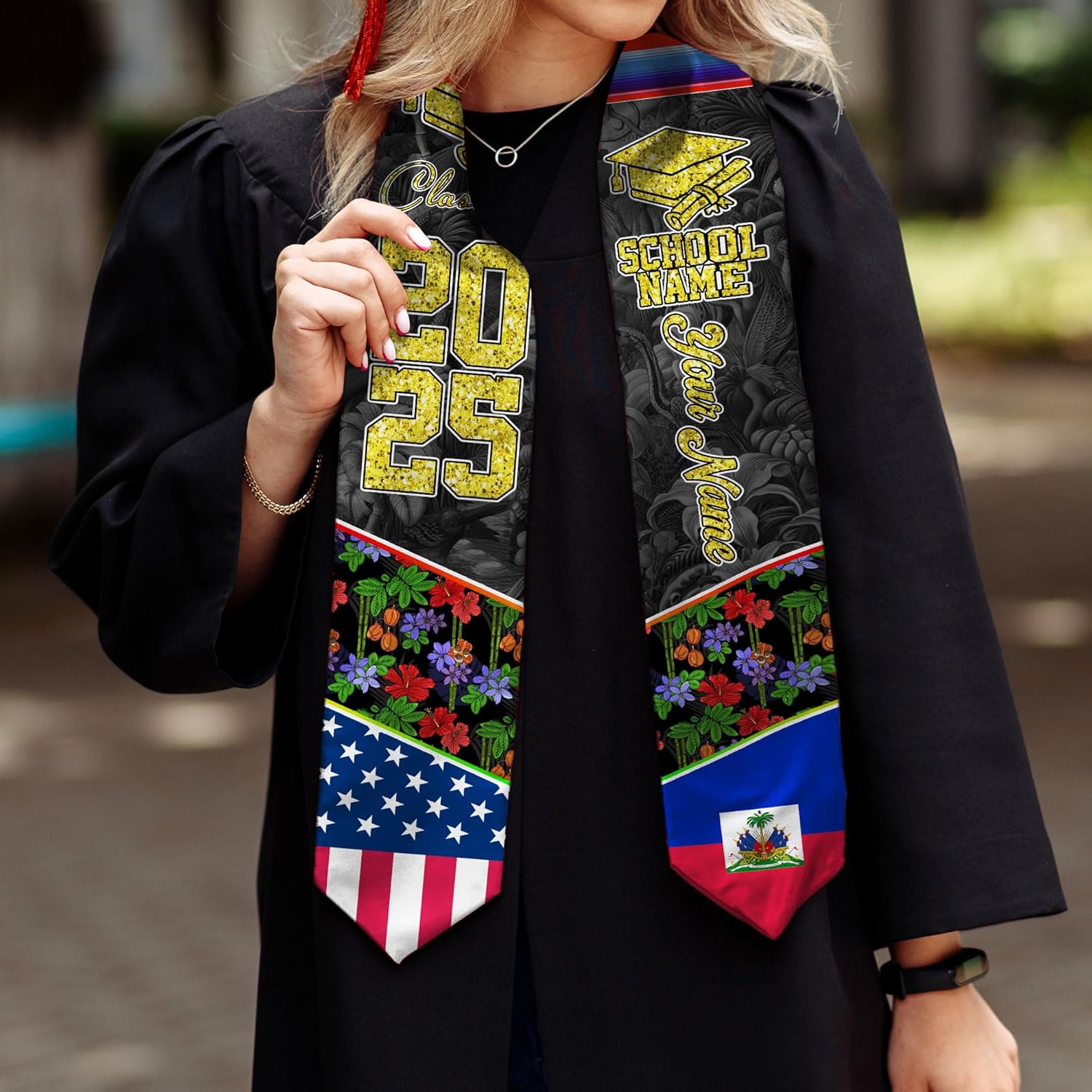 Pretyprints Haitians Graduation Sash, Haiti Graduation Stole Custom, Personalized Haitians American Flag Graduation Sash 2025