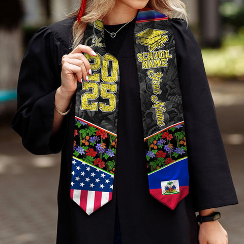 Pretyprints Haitians Graduation Sash, Haiti Graduation Stole Custom, Personalized Haitians American Flag Graduation Sash 2025