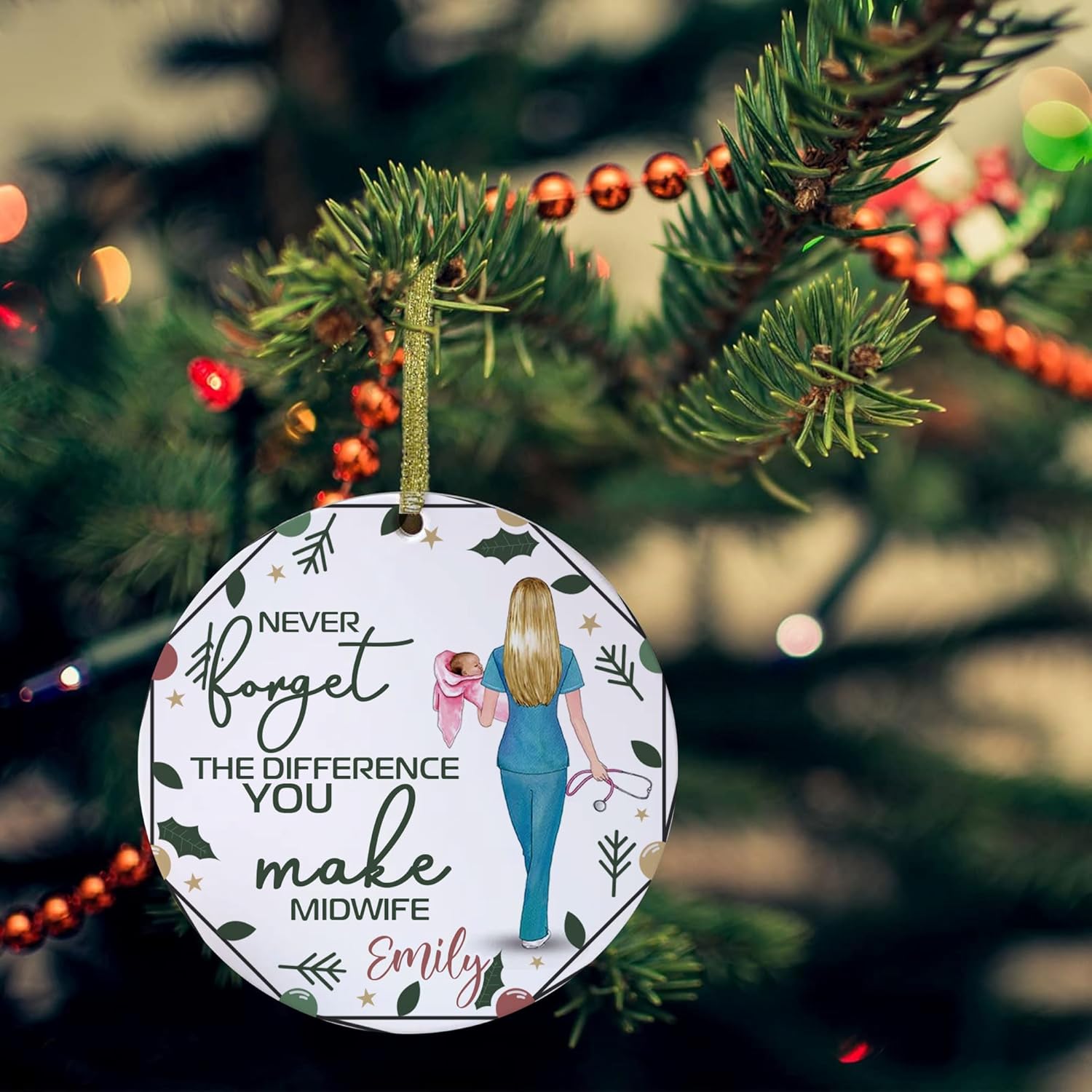 MAPrints Personalized Obstetrician Or Midwife Christmas Ornament, Midwife Christmas Ornament, Thank You Gift for Midwife Ornament, Midwife Retirement Ornament, Midwife Appreciation Gift (MW 7)