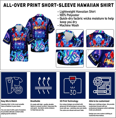 Custom Poker Hawai Shirts for Men Poker Hawaiian Shirt Gambling Casino Fire Short Sleeve Button Down Shirt Summer Beach Shirt