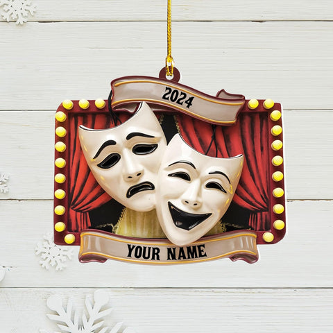 Personalized Theatre Christmas Ornament Artist Ornaments for Christmas Tree Theater Ornament Drama Star Christmas Tree Ornament White Film Director Board Comedy Tragedy Mask (TT7)