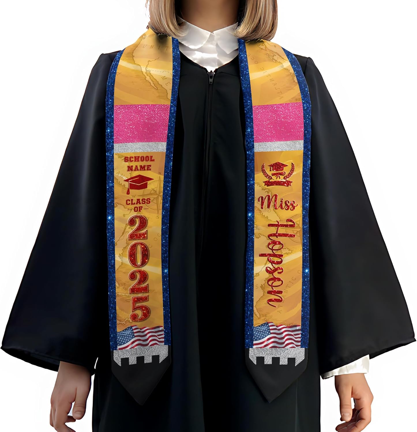 Pretyprints Personalized Class Of 2025 Teacher Graduation Stole Custom Teacher Pencil Graduation Sash Gift College Graduation