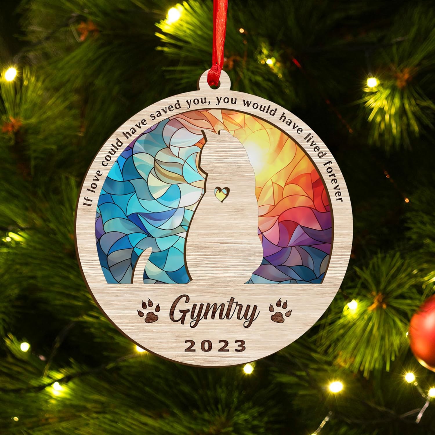 Mostprints Personalized Wooden Dog Cat Paw Ornament Christmas, Custom Dogs Cat Suncatcher Pet Name 2 Layers Ornaments, Customized Memorial Dog Ornament for Christmas Tree (Suncatcher 1)