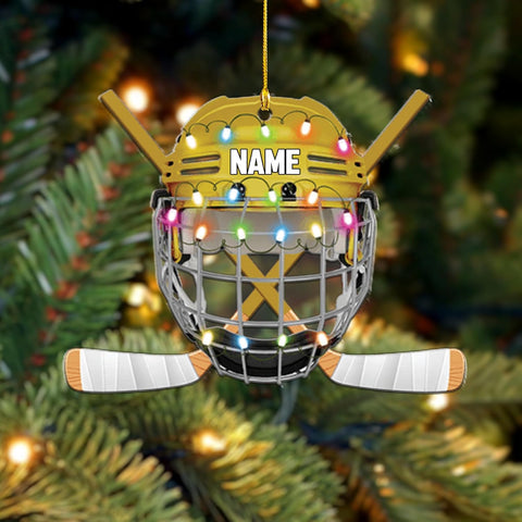 AOVL Personalized Hockey Christmas Ornament, Hockey Skates Helmet and Stick, Hockey Player Ornament, Hockey Ornament, Hockey Flat Ornament, Gift for Hockey Lovers Christmas Tree Decor (HK1)