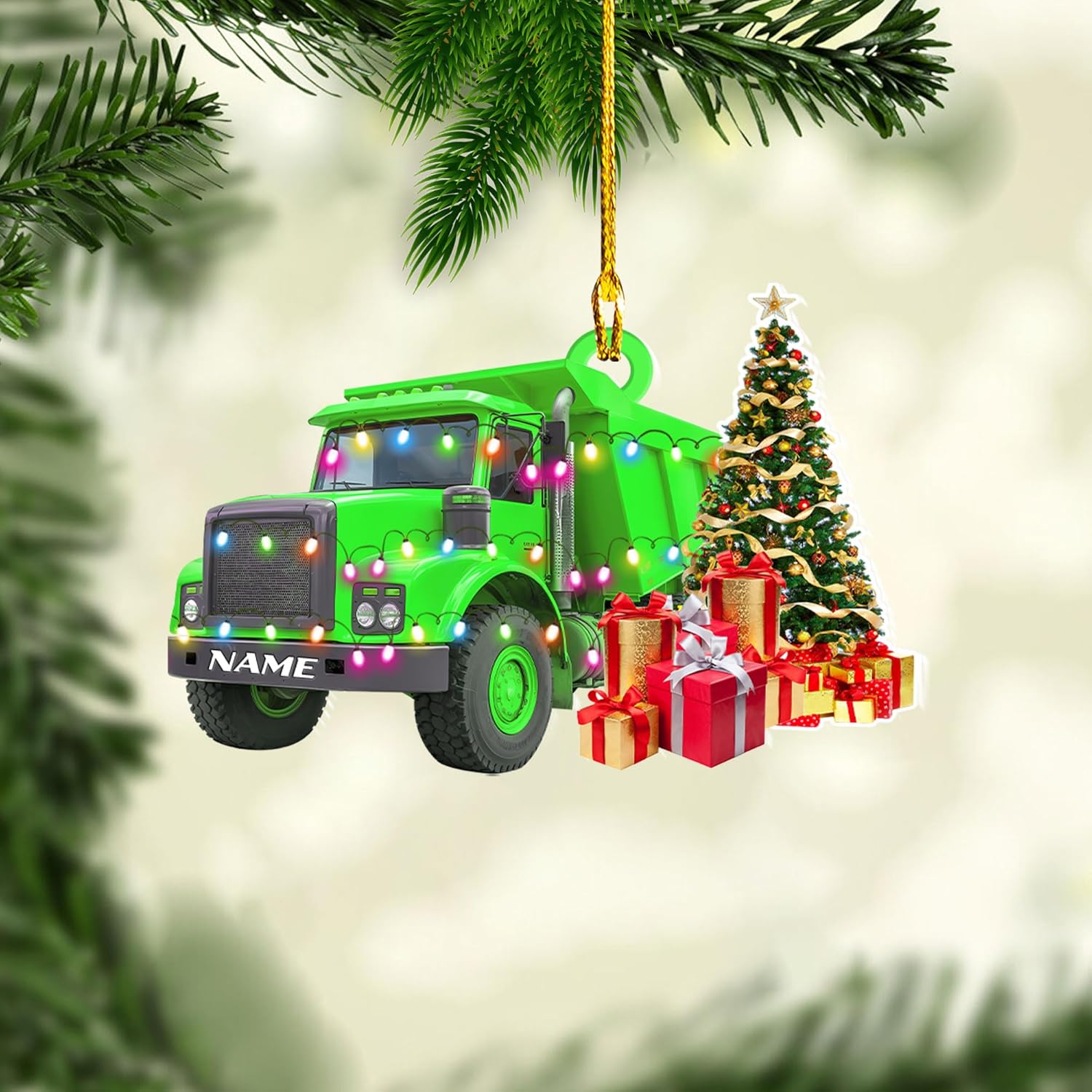 Personalized Kids Dump Truck Christmas Ornaments 2024, Yellow Construction Truck Ornaments, Dump Truck Acrylic Wood 2D Flat Ornament, Child Keepsake for Boys, Construction Big Trucks Ornament (DT 5)