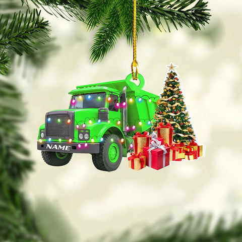 Personalized Kids Dump Truck Christmas Ornaments 2024, Yellow Construction Truck Ornaments, Dump Truck Acrylic Wood 2D Flat Ornament, Child Keepsake for Boys, Construction Big Trucks Ornament (DT 5)