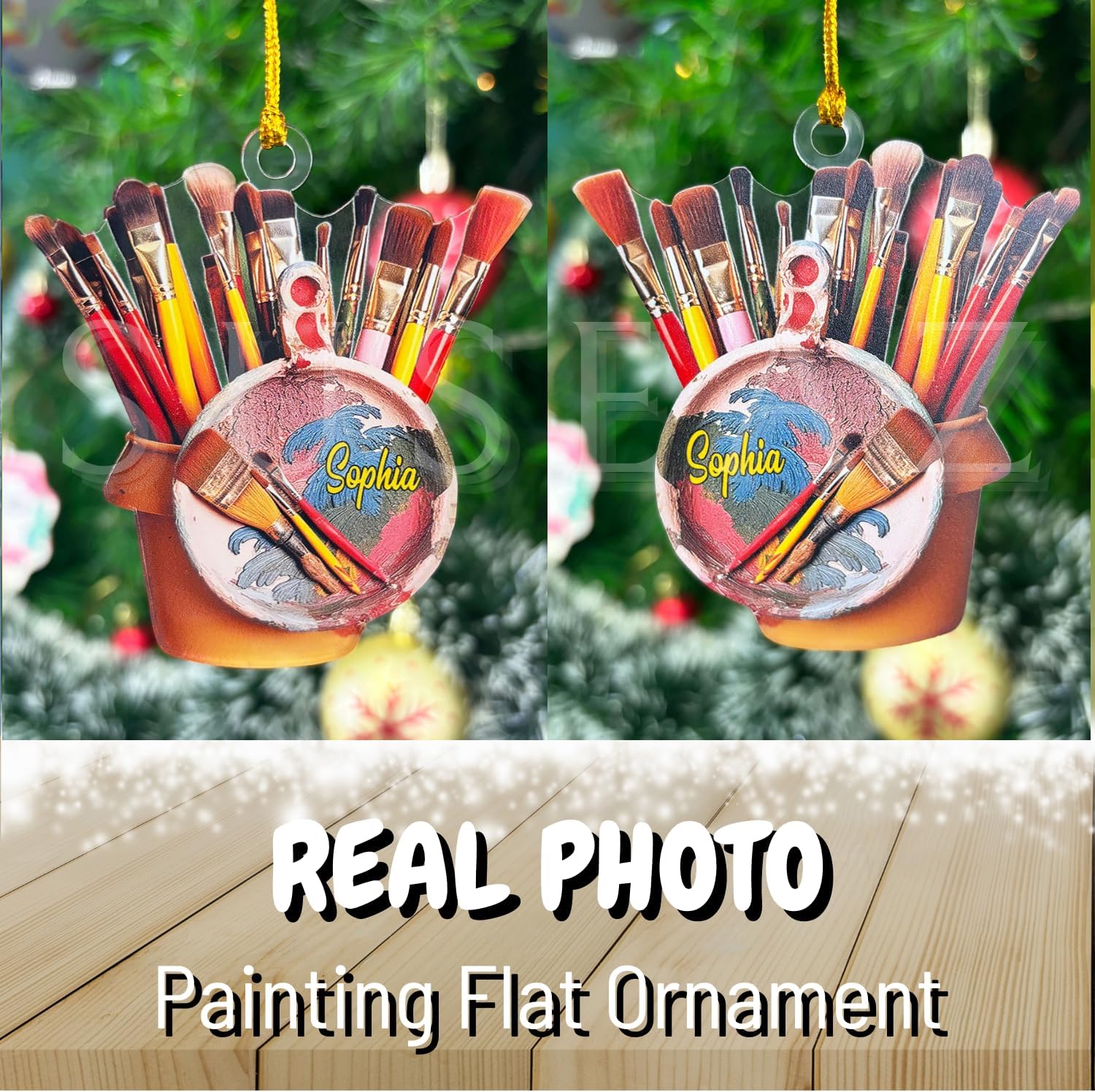 Suseaz Personalized Painter's Art Paint Brush Christmas Ornament, Artist's Painting Palette Christmas Ornament, Painters Palette Paint Brush Ornament for Xmas Tree Party Holiday Home Decor (ON498)