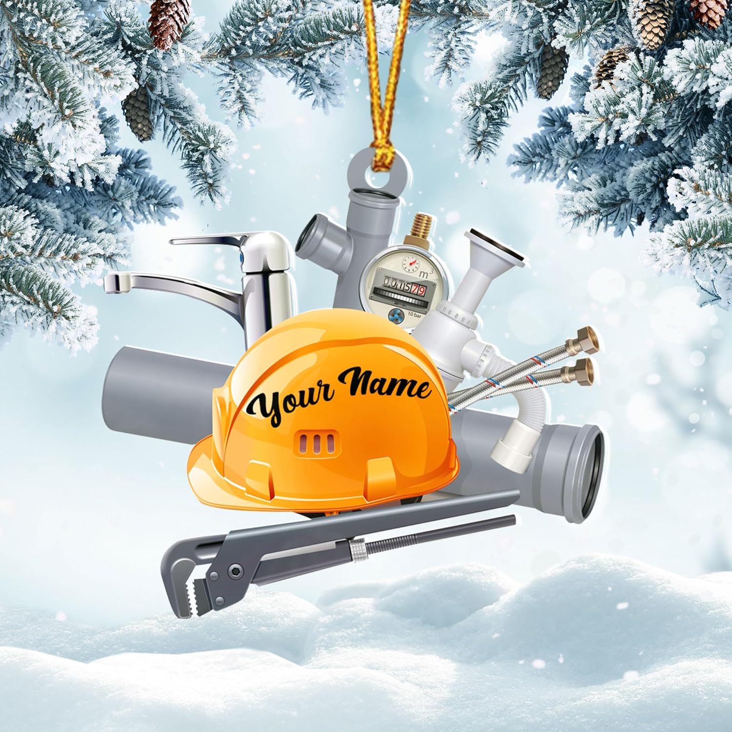 AOVL Plumber Ornament 2024 Plumber Christmas Ornaments Handyman Ornament Toolbox Christmas Ornament Tool Ornaments for Plumbers 2024 Handyman Ornaments Gifts (PL4)