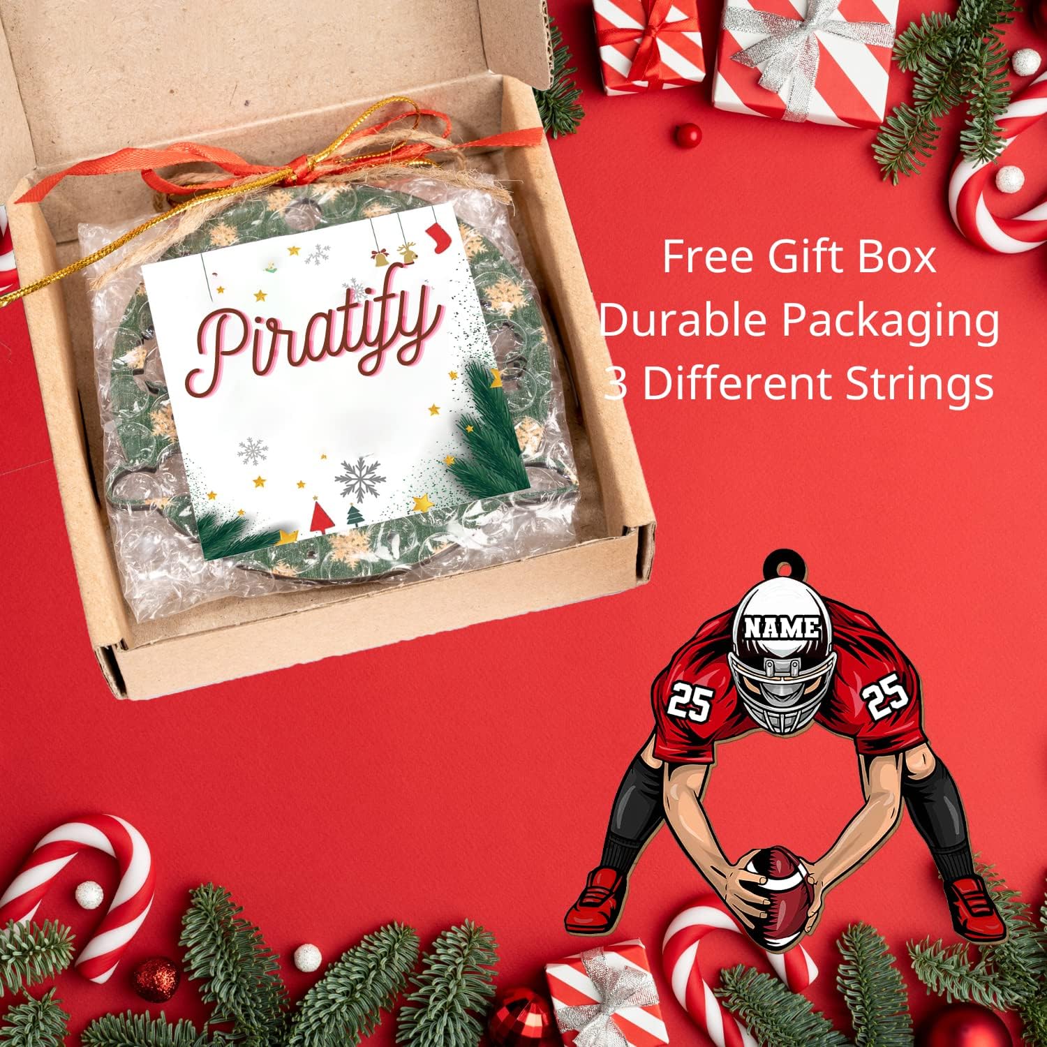 Personalized Name Football Ornaments 2024, Customized Football Christmas Ornaments Wood, Acrylic Ornament Christmas Tree Hanging Ornament Pine Tree Decorations for Kid Couple Friends Family
