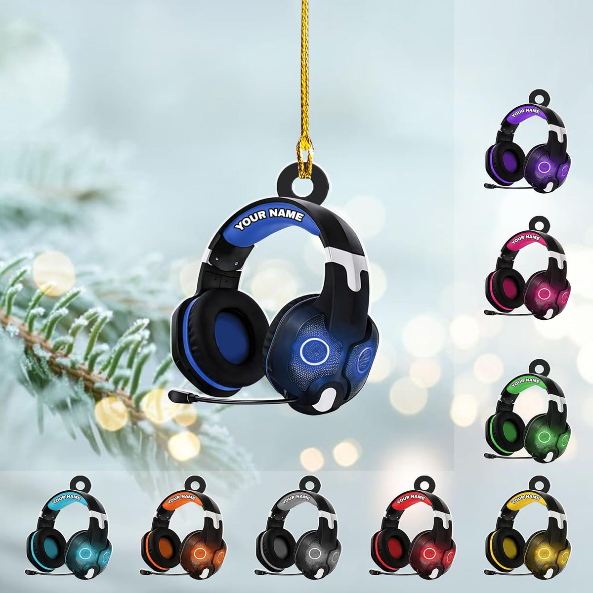 AOVL Custom Gaming Head Phones Ornaments 2024 Gaming Head Phones Light Christmas Ornament Gaming Headphone Flat Christmas Ornament Headphone Ornament Headphone Ornament Gift Christmas Tree Decor (HP1)