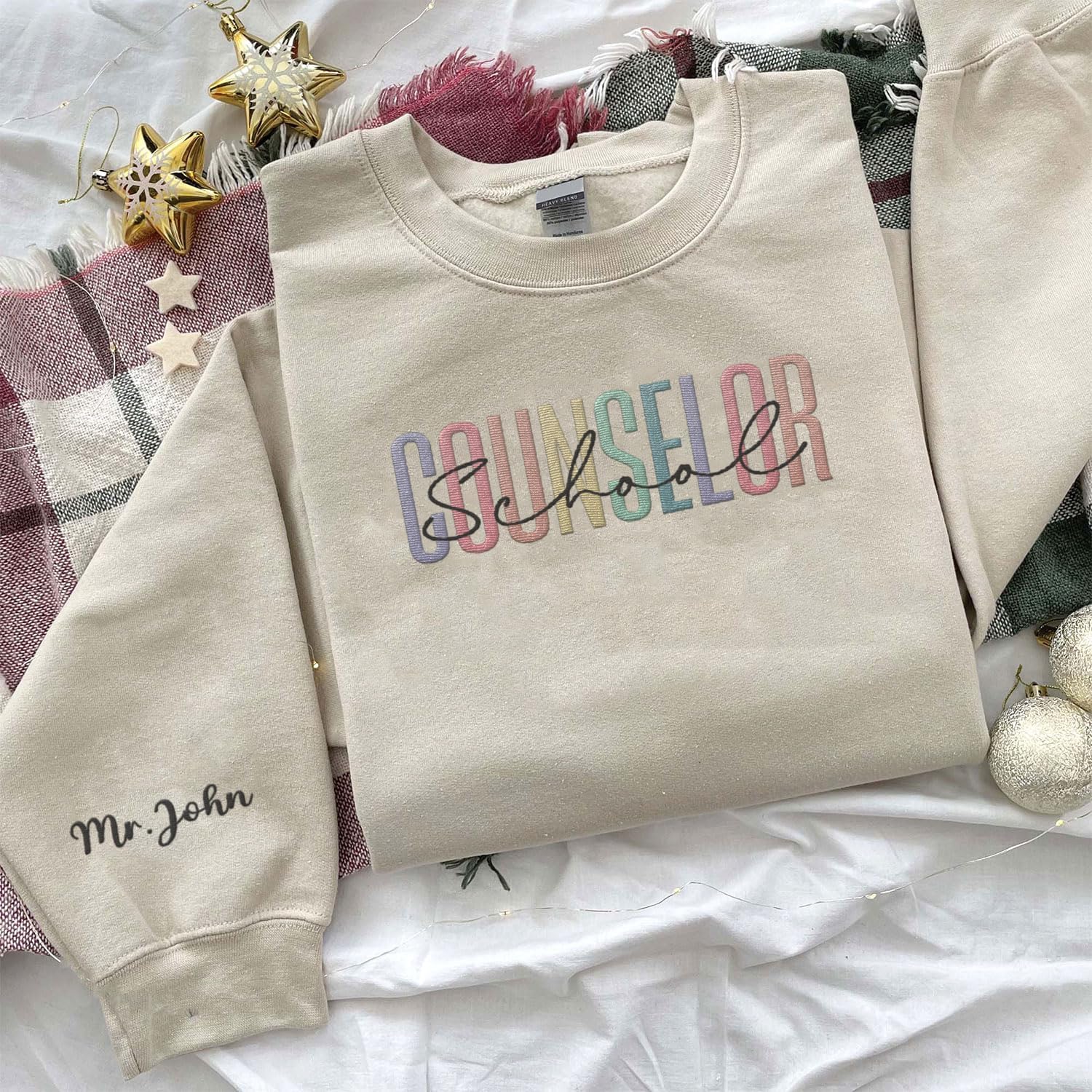 Custom Counselor Embroidered Sweatshirt Retro First Day of School Gift Her Historical Black Casual Long Sleeve Pullover Women