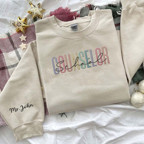 Custom Counselor Embroidered Sweatshirt Retro First Day of School Gift Her Historical Black Casual Long Sleeve Pullover Women