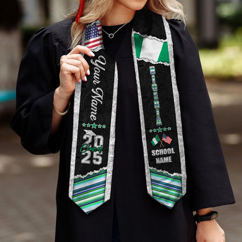 Pretyprints Custom Nigerian Graduation Sash, Nigeria Graduation Stole Customize, Nigerian American Flag Graduation Sash 2025