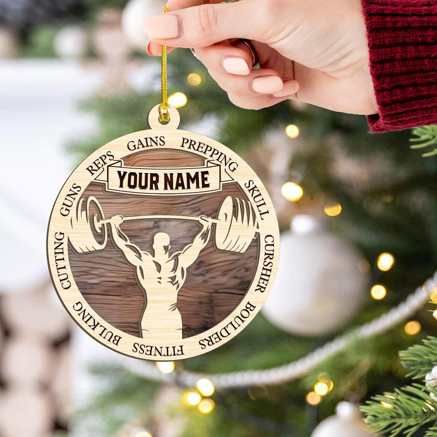MAPrints Personalized Weight Lifting Christmas Ornaments 2024, Fitness Ornaments, Weightlifter Ornament, Weightlifting Ornament for Fitness Workout Bodybuilder, Workout Guy Xmas Decorations (WL 1)
