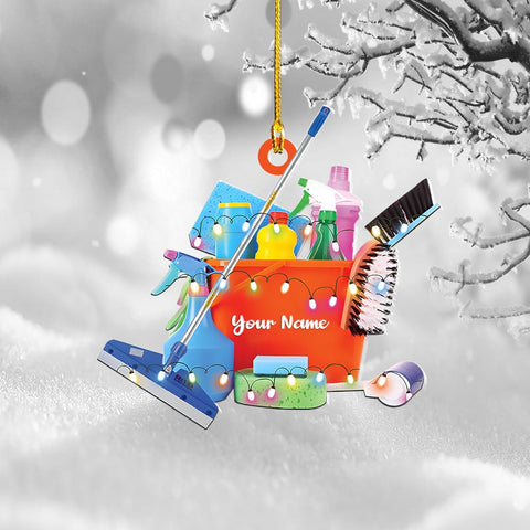 Intenprints Personalized Housekeeping Christmas Ornament, Housekeeping Keepsake, Janitor Cleaning Lady Ornament,Cleaning Service Christmas Ornament, Housekeeper Ornament (Style 4)