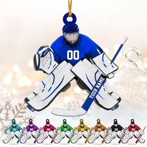 AOVL Personalized Hockey Christmas Ornament, Hockey Skates Helmet and Stick, Hockey Player Ornament, Hockey Ornament, Hockey Flat Ornament, Gift for Hockey Lovers Christmas Tree Decor (HK18)