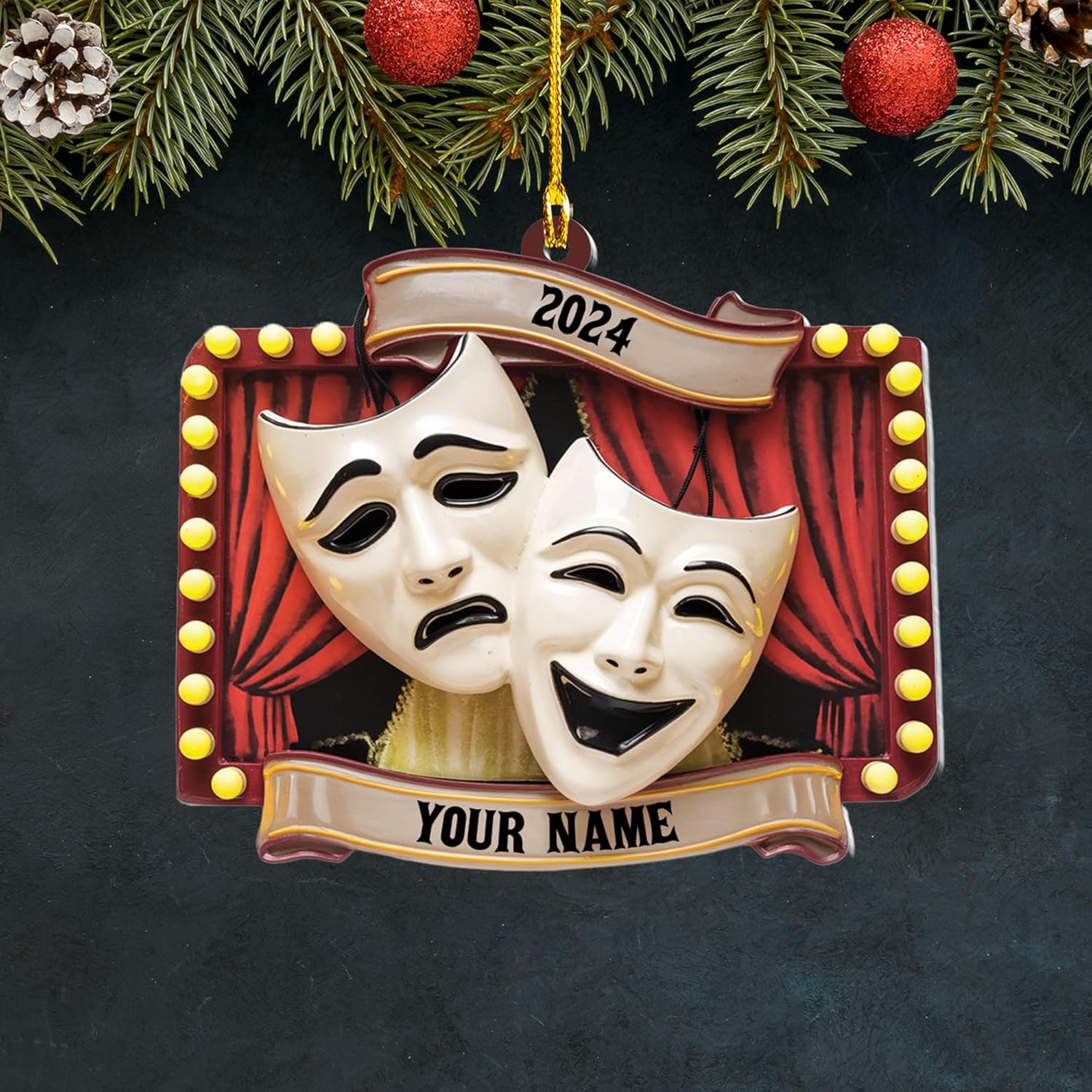 Personalized Theatre Christmas Ornament Artist Ornaments for Christmas Tree Theater Ornament Drama Star Christmas Tree Ornament White Film Director Board Comedy Tragedy Mask (TT7)