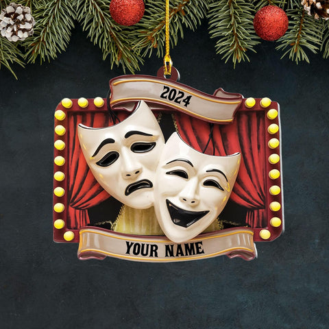 Personalized Theatre Christmas Ornament Artist Ornaments for Christmas Tree Theater Ornament Drama Star Christmas Tree Ornament White Film Director Board Comedy Tragedy Mask (TT7)