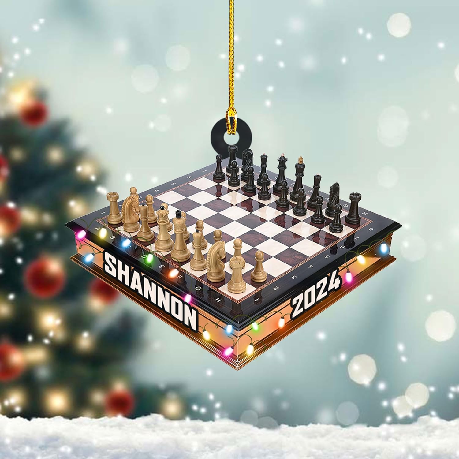 Mostefy Personalized Chess Ornament 2024, Chess Christmas Ornament, Name Chess Board Ornaments,Custom Ornament for Chess Player, King and Queen Chess Ornament (Style 6)