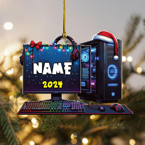 Podagree Personalized Name PC Computer Ornament Christmas, Shape Flat Christmas Ornament for Gamer, Gaming Gamer Christmas Ornament Gift for Boys, PC Game Player Decoration with Custom Name (CPT1)