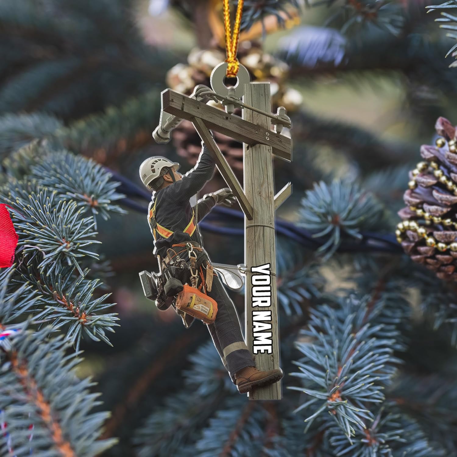 HomeDesign Personalized Lineman Ornament Custom Lineman Ornaments Line Man Christmas Ornaments Gifts for Lineman Ornament Lineman Christmas Hanging Ornament Lineman Gift Xmas Tree (Lm13)