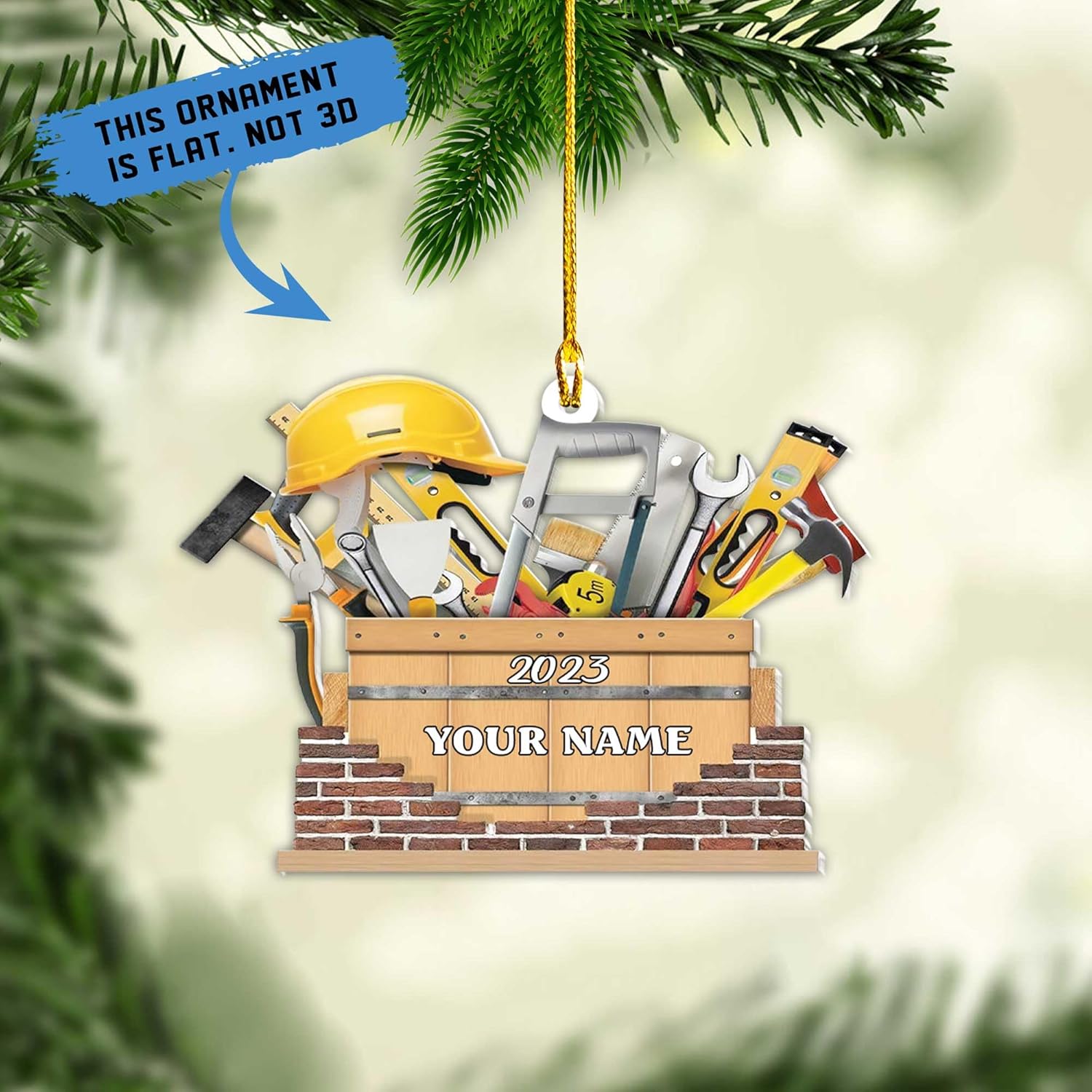 Riveprints Personalized Construction Worker Christmas Ornament, Personalized Ornament Excavator Christmas Tree Ornament, Contractor Tools Rope Trucks Traffic Zone Ornaments for Christmas Tree (ON204)