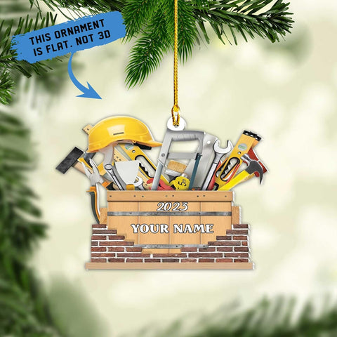 Riveprints Personalized Construction Worker Christmas Ornament, Personalized Ornament Excavator Christmas Tree Ornament, Contractor Tools Rope Trucks Traffic Zone Ornaments for Christmas Tree (ON204)