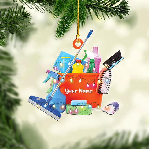 Intenprints Personalized Housekeeping Christmas Ornament, Housekeeping Keepsake, Janitor Cleaning Lady Ornament,Cleaning Service Christmas Ornament, Housekeeper Ornament (Style 4)