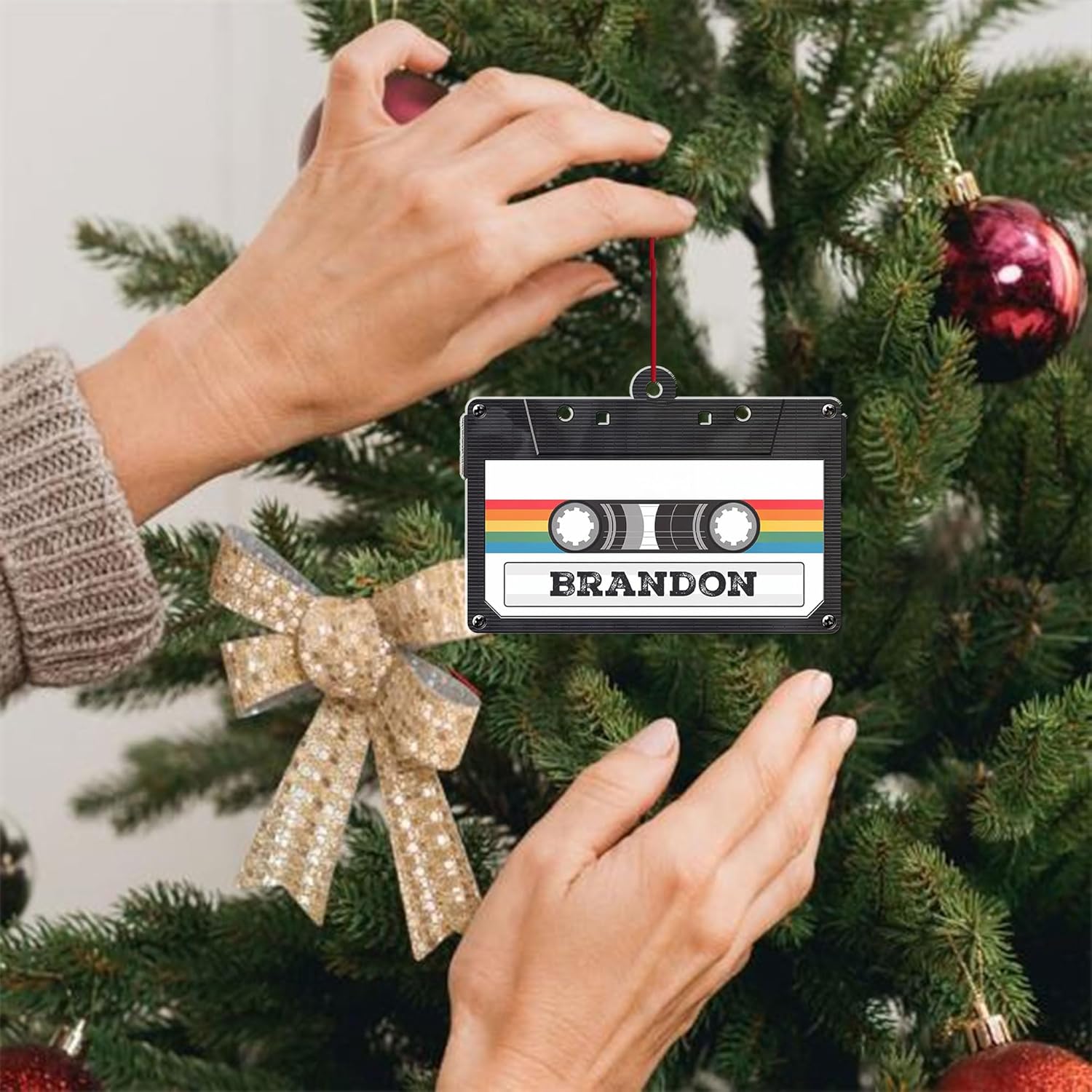 AOVL Custom Cassette Ornament Cassette Tape Unique Christmas Ornaments Cassette Case Christmas Ornament Cassette Tape Ornaments for Christmas Cassette Gift Xmas (CSS4)
