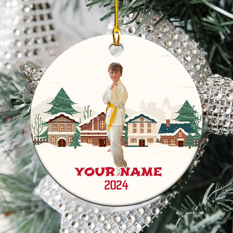 MAPrints Personalized Taekwondo Ceramic Ornament, 2024 Christmas Ornament Gifts, Custom Taekwondo Ornament Christmas Tree Decor, Karate Taekwondo Black Belt Ornament, Martial Arts Gift (TWD 6)