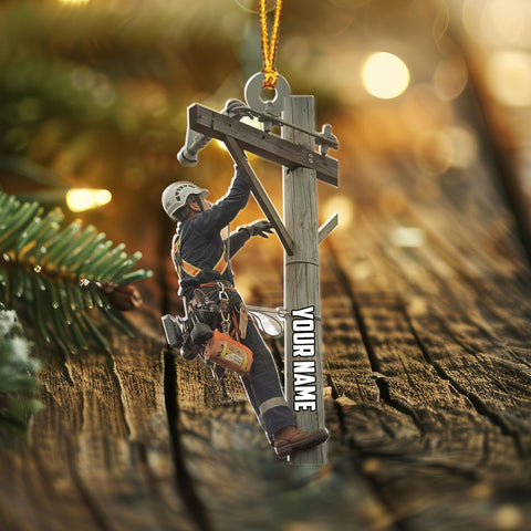 HomeDesign Personalized Lineman Ornament Custom Lineman Ornaments Line Man Christmas Ornaments Gifts for Lineman Ornament Lineman Christmas Hanging Ornament Lineman Gift Xmas Tree (Lm13)