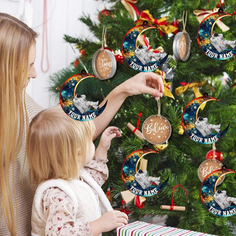 Personalized Astronaut Kids Christmas Ornament Custom Name Astronaut Christmas Tree Wood Plastic Ornament Ornament for Christmas Tree Xmas Home Decoration Gifts for Boys Children Space (AT4)