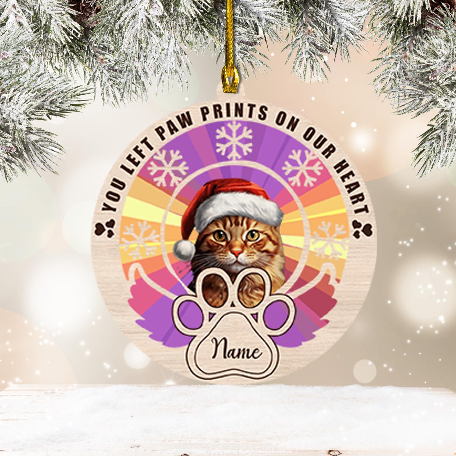 MAPrints Personalized Cat Christmas Ornaments, Cat First Christmas Suncatcher Wood Ornaments, Gifts for Cat Lovers, Cat Memorial Ornament, Forever Loved Cat Keepsake, Cat Loss Gifts (CAT 22)