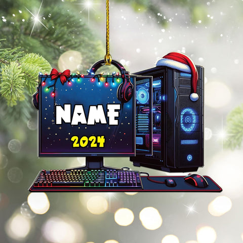 Podagree Personalized Name PC Computer Ornament Christmas, Shape Flat Christmas Ornament for Gamer, Gaming Gamer Christmas Ornament Gift for Boys, PC Game Player Decoration with Custom Name (CPT1)