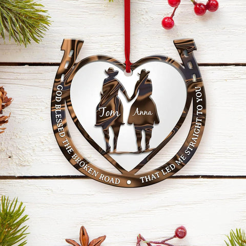 Artparel Personalized Cowboy Couple Ornament, Western Horseshoe Couple Custom Christmas Ornament, Western Horseshoe Couple Ornament, Gift for Couple Cowboy, Horse Lovers Keepsake