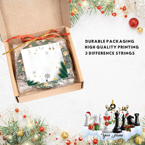 Personalized Chess Ornament - Custom Name Chess Board Ornament, King and Queen Chess Ornament, for Chess Fan, Ornament for Chess Player, Check Mate, Chess Board Ornament (Style 9)