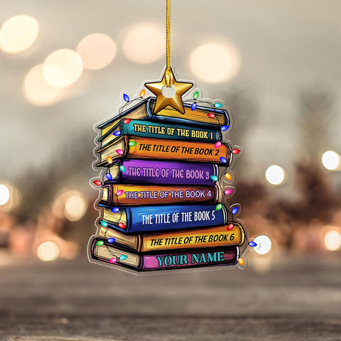 Personalized Book Title & Name, Customized Ornament Tree Gifts for Book Reading Lover Teacher Librarian School Librarian Assistant, Book Tree Ornament, Book Lover's Tree Ornament (Acrylic, Style 10)