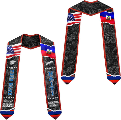 Pretyprints Haitians Graduation Sash, Haiti Graduation Stole Custom, Personalized Haitians American Flag Graduation Sash 2025