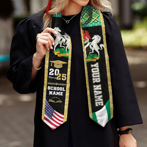 Pretyprints Custom Nigerian Graduation Sash, Nigeria Graduation Stole Customize, Nigerian American Flag Graduation Sash 2025