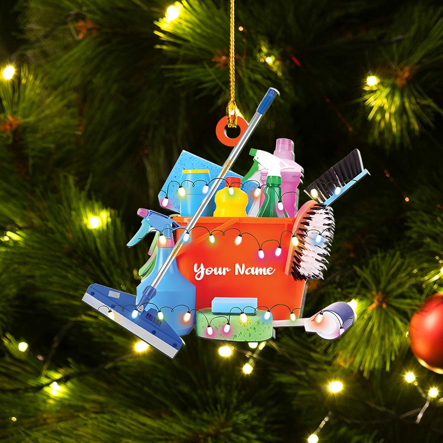 Intenprints Personalized Housekeeping Christmas Ornament, Housekeeping Keepsake, Janitor Cleaning Lady Ornament,Cleaning Service Christmas Ornament, Housekeeper Ornament (Style 4)
