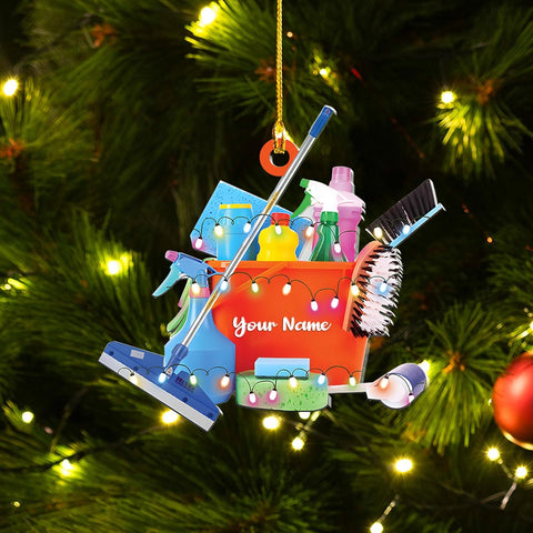 Intenprints Personalized Housekeeping Christmas Ornament, Housekeeping Keepsake, Janitor Cleaning Lady Ornament,Cleaning Service Christmas Ornament, Housekeeper Ornament (Style 4)