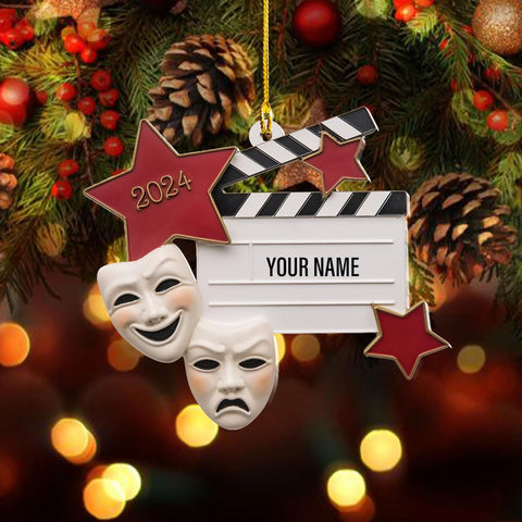Personalized Theatre Christmas Ornament Artist Ornaments for Christmas Tree Theater Ornament Drama Star Christmas Tree Ornament White Film Director Board Comedy Tragedy Mask (TT1)