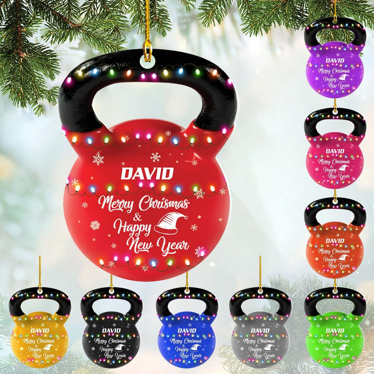 mostprints Personalized Dumbbell Ornament, Fitness Gift for Gym Workout Trainer Coach Instructor, Barbell Weight Plates Custom Ornament for Weightlifter, Weightlifting Ornament (D2)