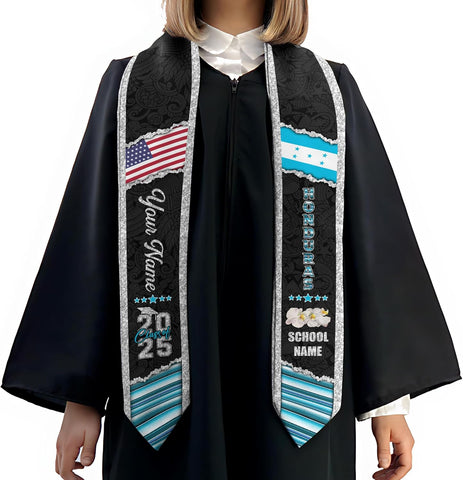Pretyprints Honduran Graduation Sash, Custom Honduran American Flag Graduation Sash 2025, Honduras Graduation Stole