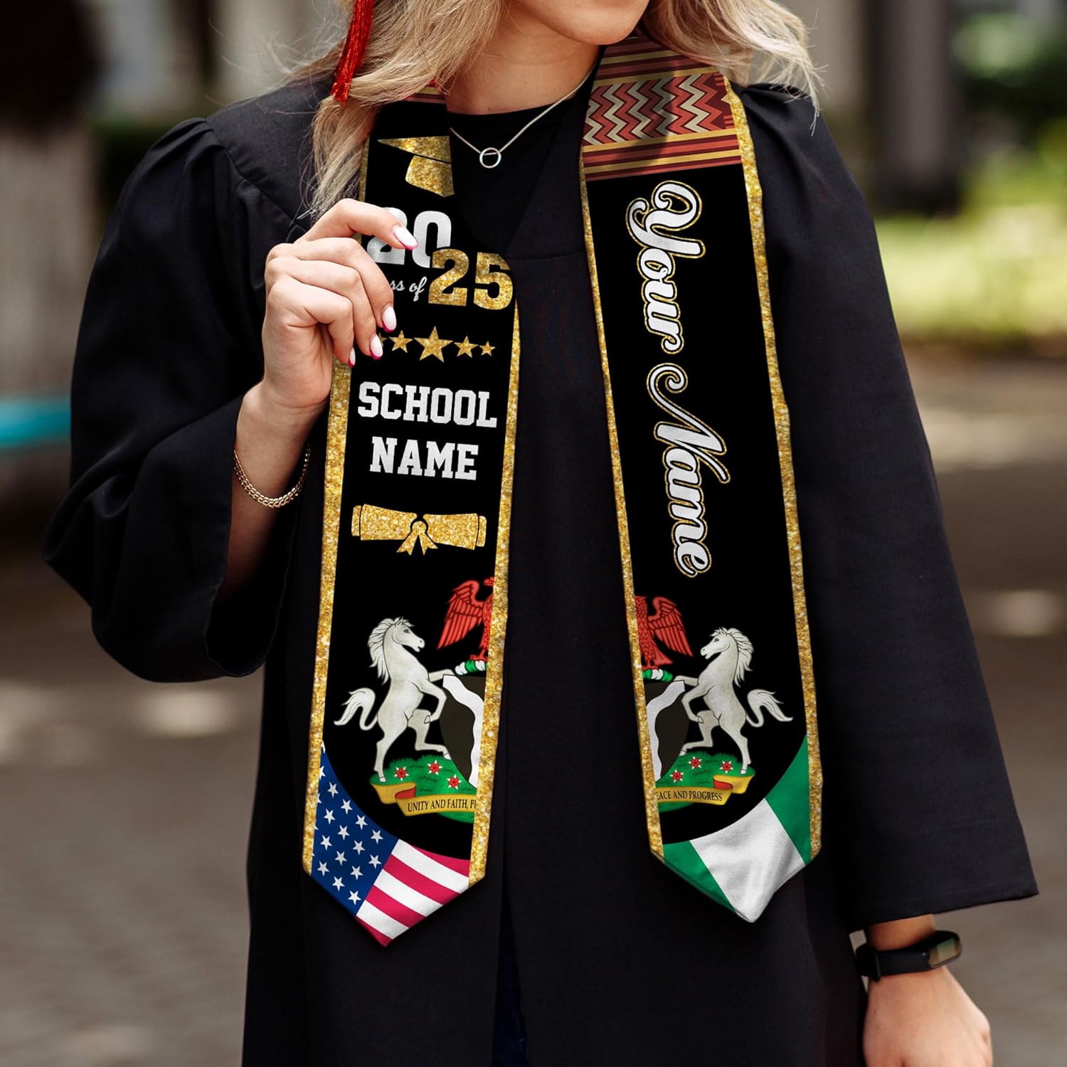 Pretyprints Custom Nigerian Graduation Sash Nigeria Graduation Stole Personalized Nigerian American Flag Graduation Sash 2025